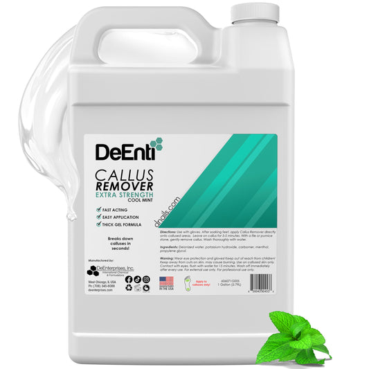 DeEnti Callus Remover bottle pour enables easy, controlled dispensing during foot care routines.