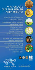 Deep Blue Health packaging with capsules array signaling a quality dietary supplement.