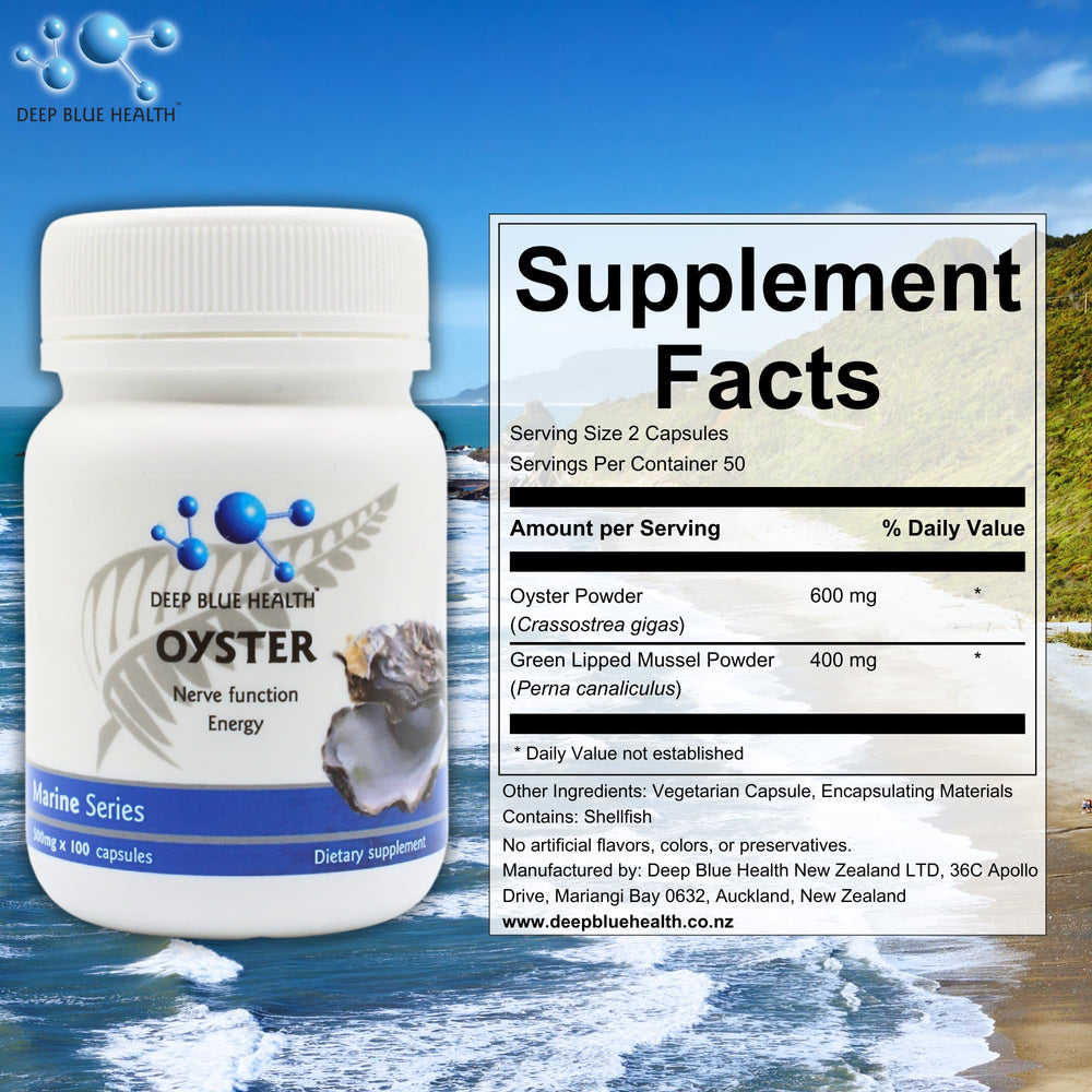 Deep Blue Health oyster capsule mineral profile emphasizes zinc
