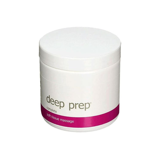 Deep Prep Complete Tissue Massage Cream tub demonstrates smooth glide for deep tissue work.