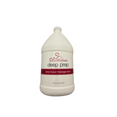 Deep Prep Deep Tissue Massage Lotion gallon bottle; hydrating, non-greasy glide for deep tissue work.