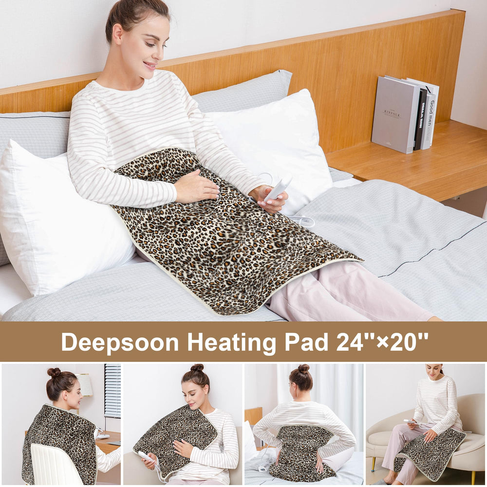 Deepsoon leopard heating pad back view with plush cover