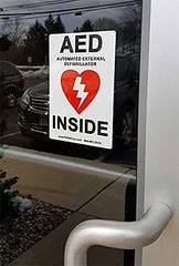 Defib Guy 4x6 AED label sticker on white background supports quick identification.