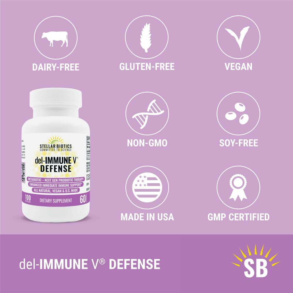 Close-up of Del-Immune V Defense capsules for daily immune support.