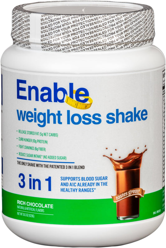 Del Mar Health Enable Weight Loss Shake powder, rich chocolate, ideal for a nutritious meal replacement