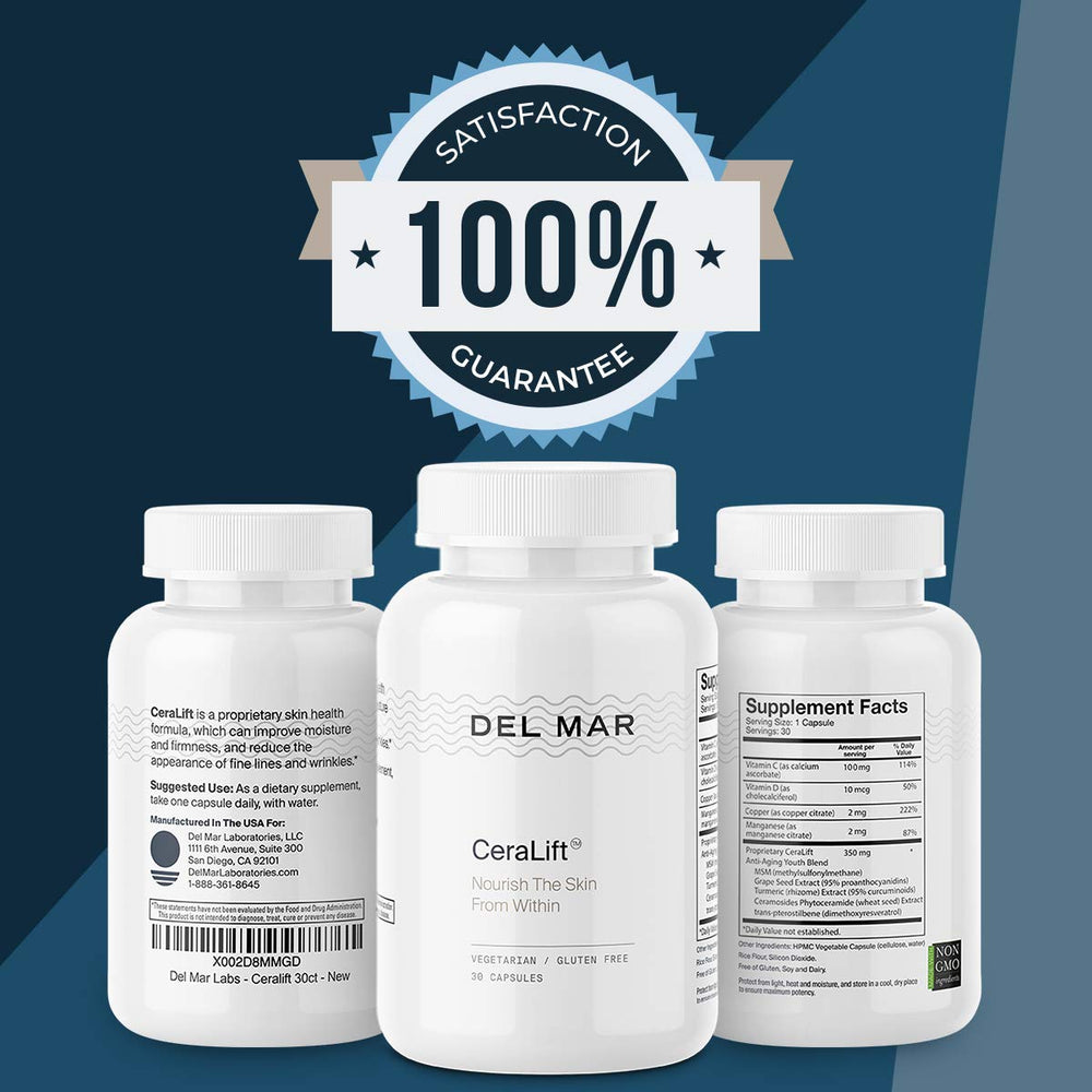 Del Mar Labs CeraLift 30-day supply packaging conveys value and convenience.