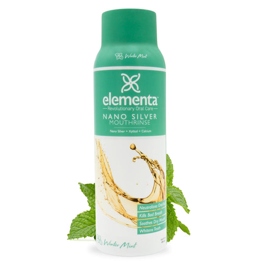 Delsmile Elementa Silver Mouth Rinse Wintermint bottle highlights premium ingredients for a fresh finish.
