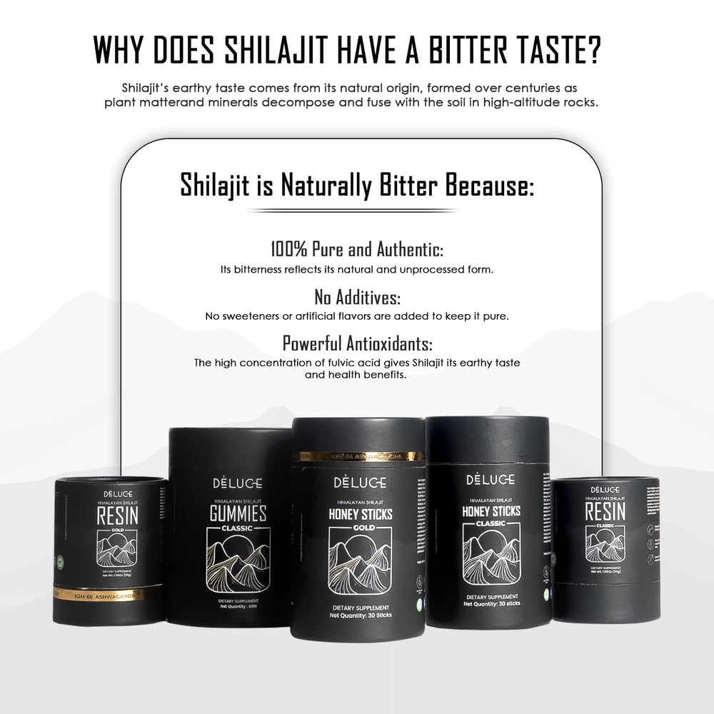 Deluce Shilajit Resin Gold label and packaging indicating vegan, lab-tested quality