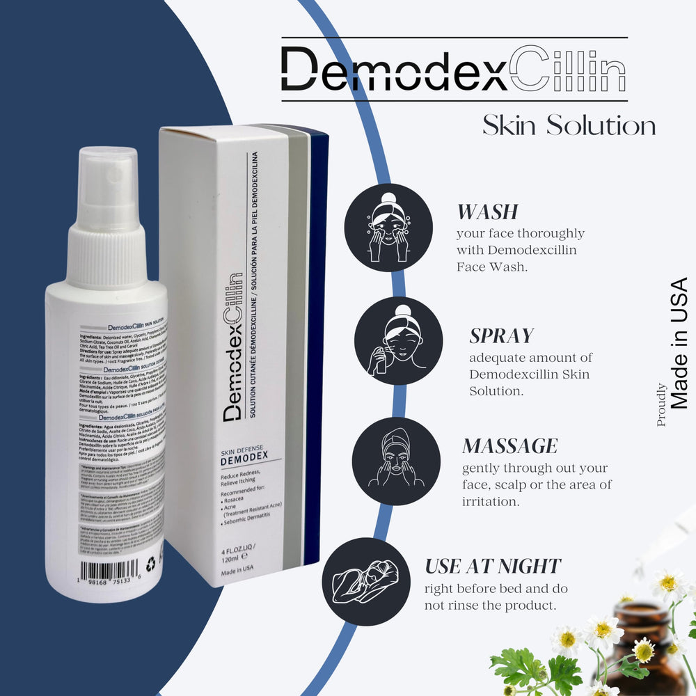 Demodexcillin spray dispensed for gentle facial application.