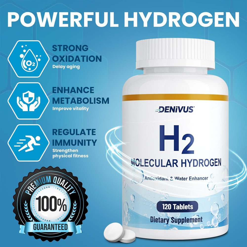 Denivus hydrogen water tablets dissolving in water, quick refreshment.