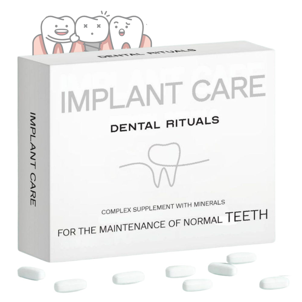 Dental Rituals Implant Care bottle front highlighting bone-supporting formula.
