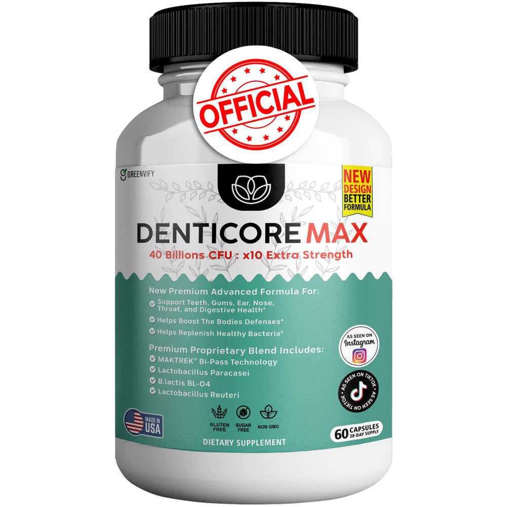 DentiCore Max bottle front for daily oral health support and fresh breath.