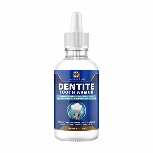 Dentite Tooth Armor Liquid bottle close-up shows premium packaging and enamel-care formula.
