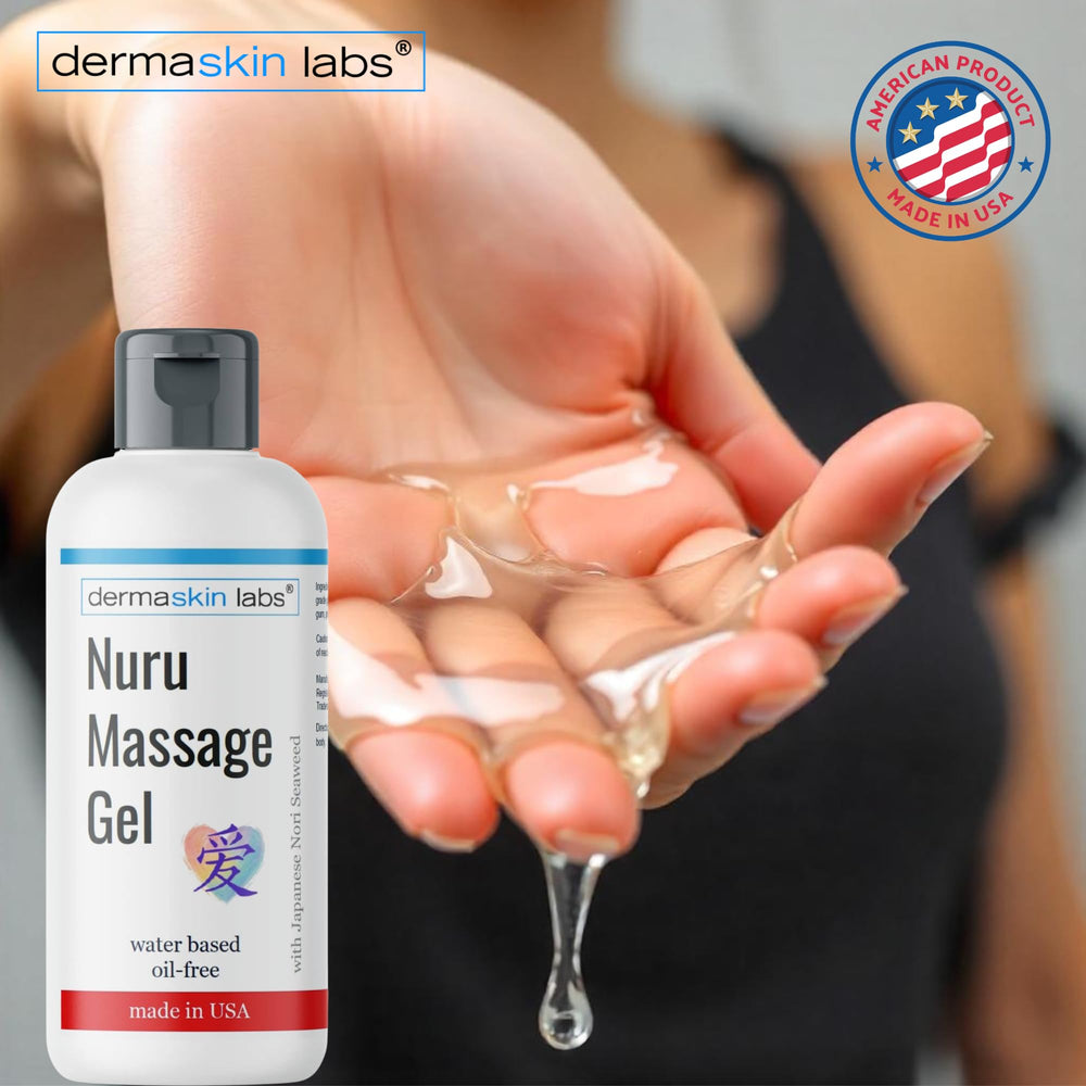 Dermaskin Labs Nuru Gel USA-made label indicating quality.