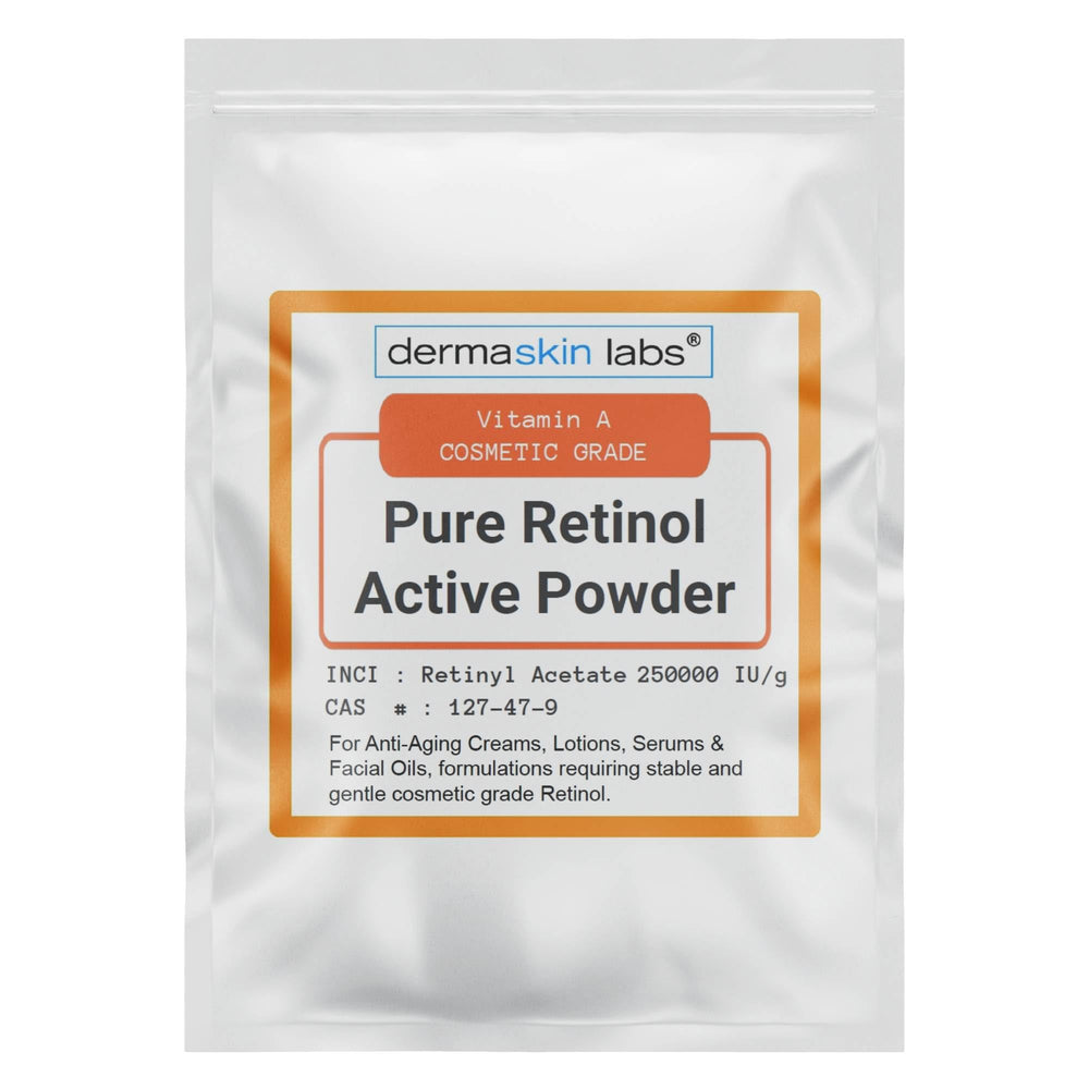 Dermaskin Labs Vitamin A Retinol Powder bottle for stable cosmetic formulations.