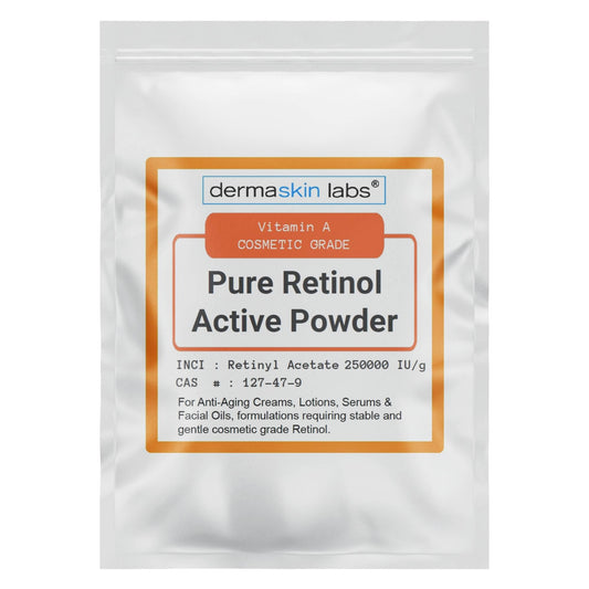 Dermaskin Labs Vitamin A retinyl acetate powder bottle for stable cosmetic formulations.