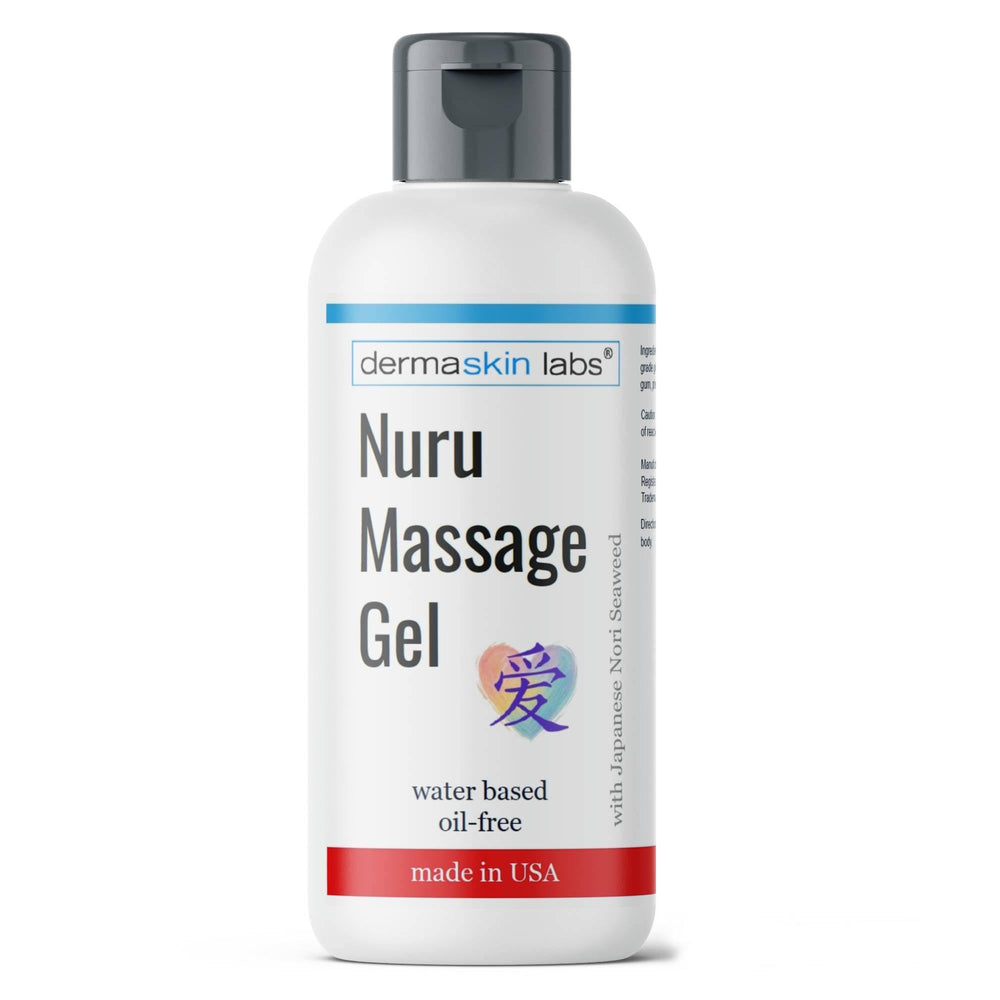 Dermaskin Labs Nuru Gel 33 oz bottle showing all-natural slip for massage
