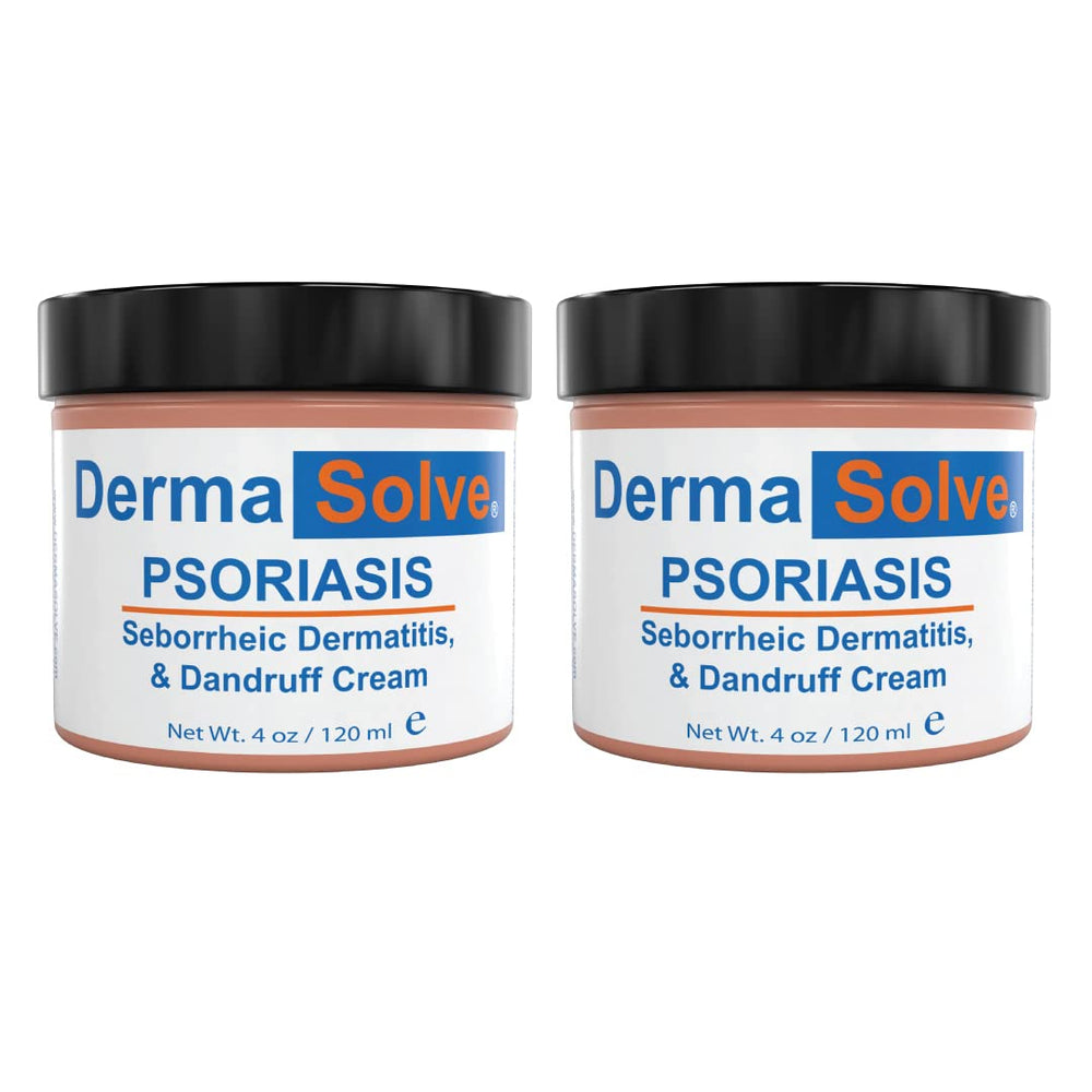 Dermasolve extra strength psoriasis cream bottles in a 2-pack for targeted relief.