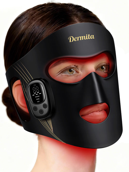 Dermita red light mask front view showing 360° coverage for consistent at‑home sessions