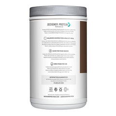 Designer Wellness packaging label highlights protein and vitamins.