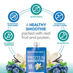 Designer Wellness smoothie nutrition facts showing protein and carbs at a glance