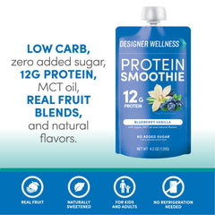 Designer Wellness protein smoothie on-the-go pouch ideal for busy mornings