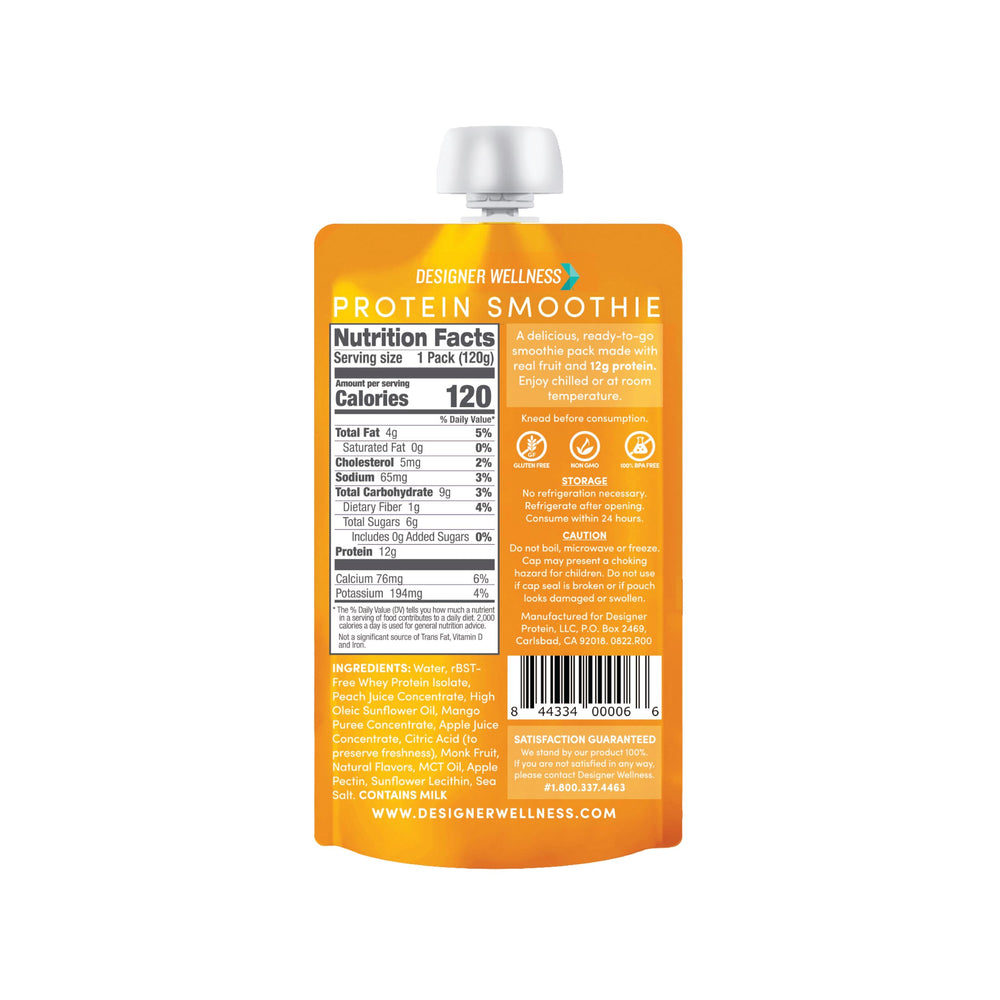 Designer Wellness Protein Smoothie Peach Mango creamy texture close-up.