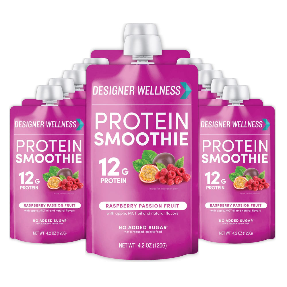 Designer Wellness Protein Smoothie bottle with real fruit and 12g protein for on the go nutrition