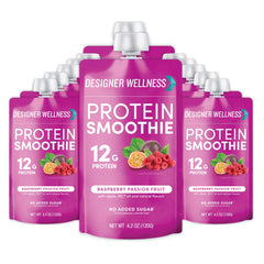 Designer Wellness Protein Smoothie bottle with real fruit and 12g protein for on the go nutrition