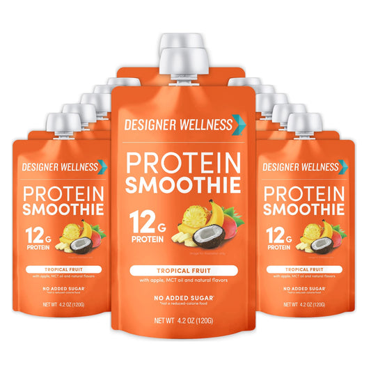 Designer Wellness Protein Smoothie tropical packaging for on-the-go nutrition