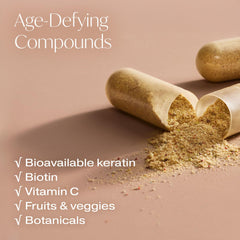 Designs for Beauty The Big Glow capsules with keratin and biotin—potential hair, skin support.