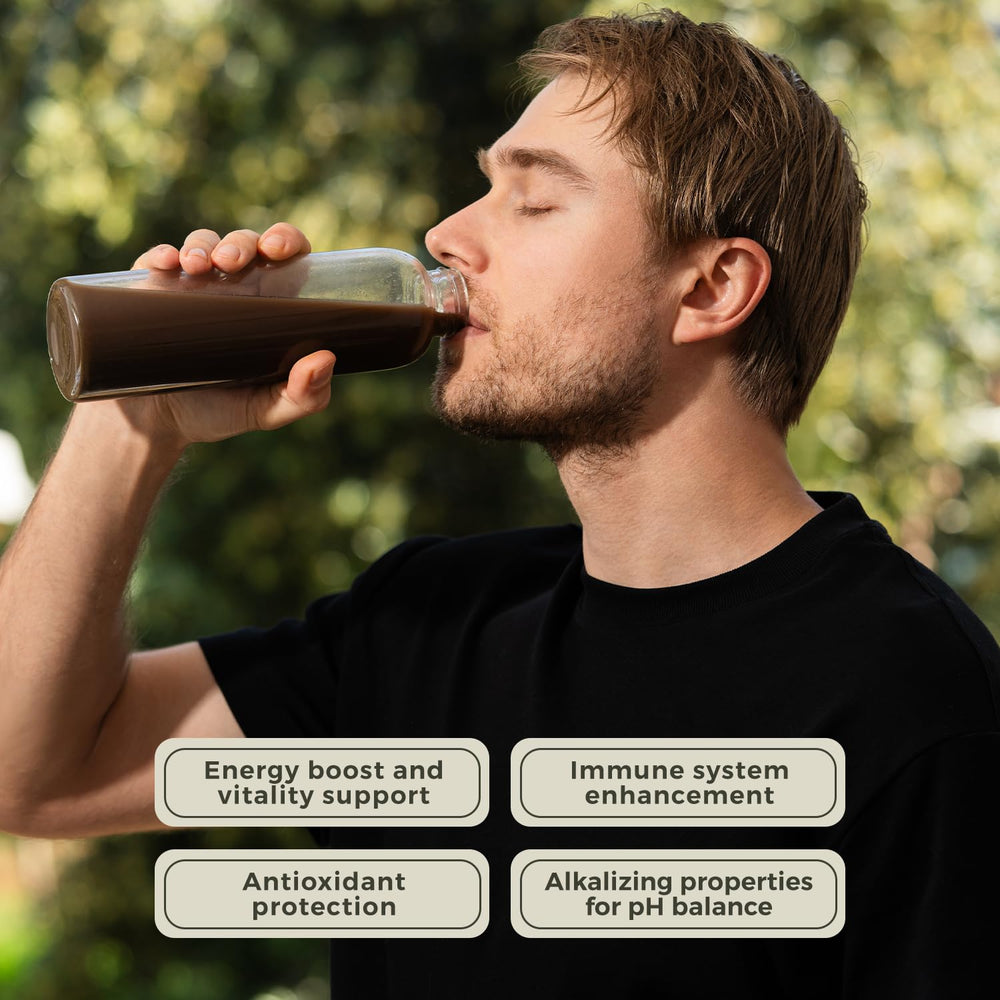 Close-up of organic ingredients in Detox Organics Greens Chocolate blend.