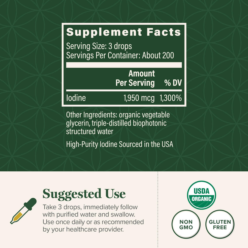 Close-up of Detoxadine iodine drops highlighting clear liquid.
