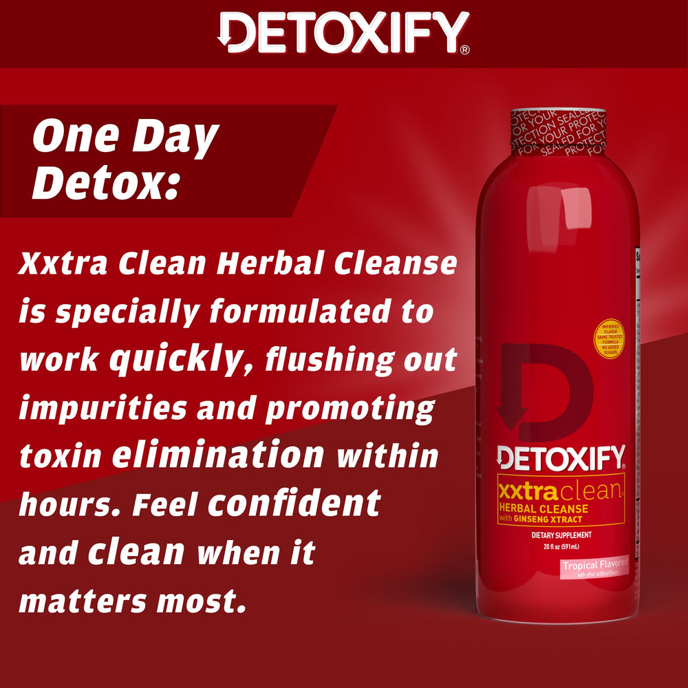 Detoxify Xxtra Clean tropical fruit bottle back label with usage guidance