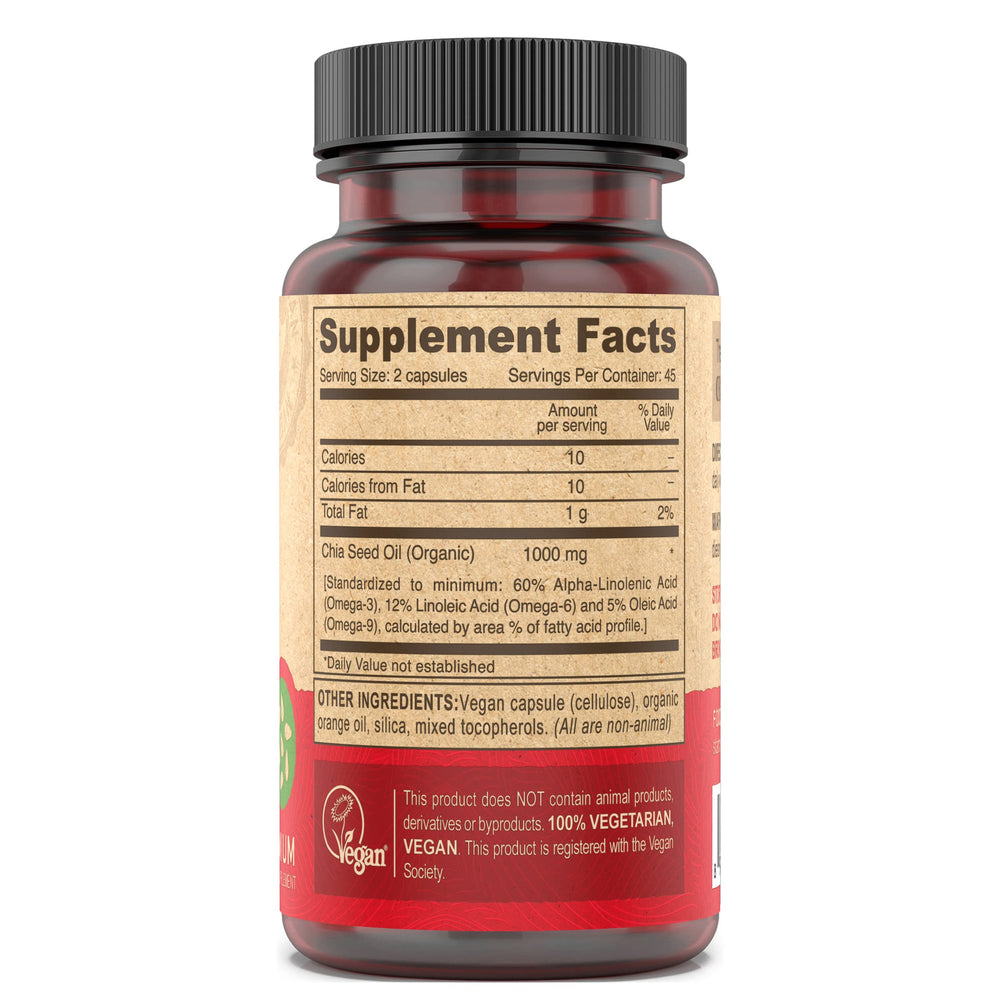 DEVA Chia Seed Oil label confirms vegan status and purity.