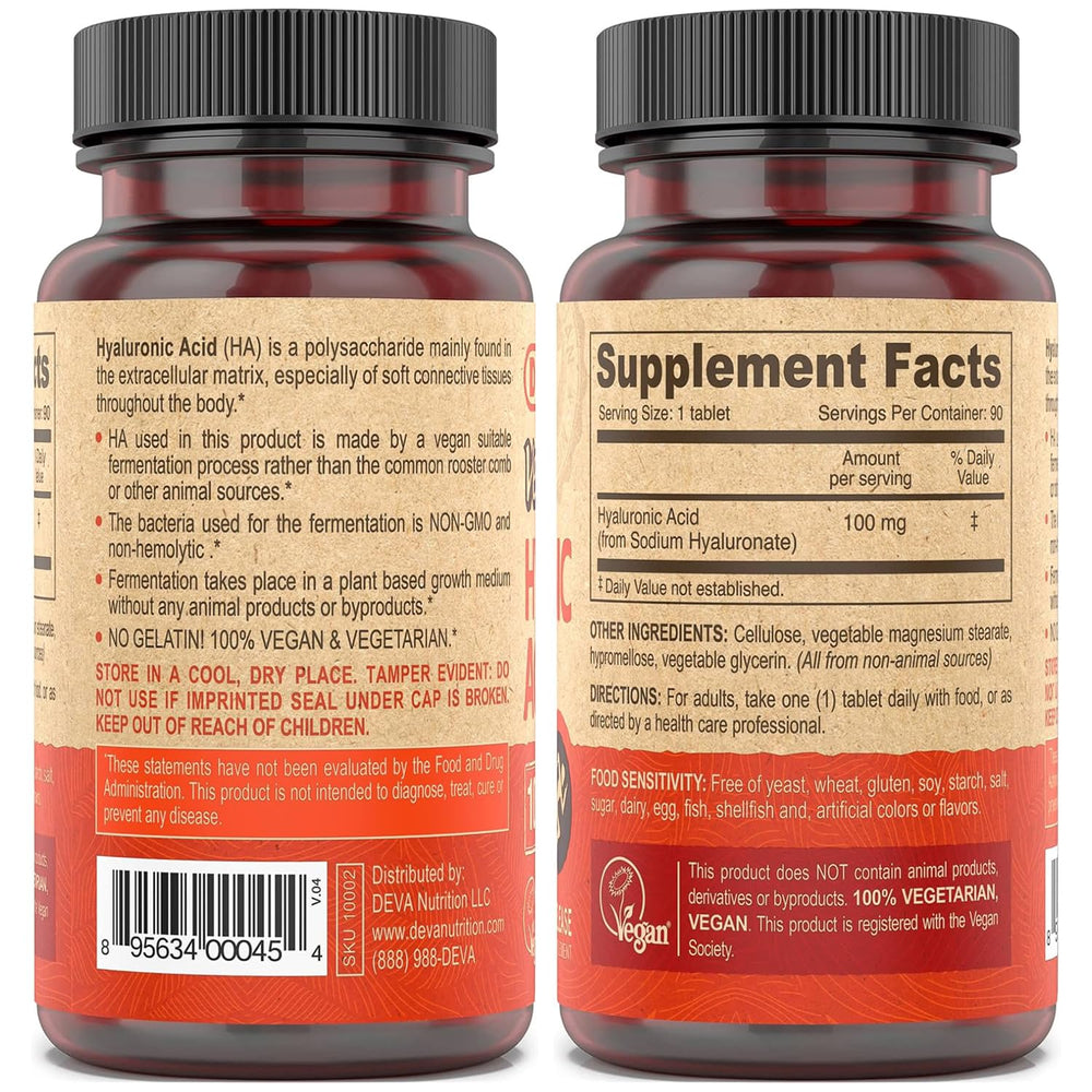 DEVA Hyaluronic Acid tablets being dispensed to illustrate easy daily slow-release intake.