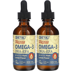 DEVA vegan DHA-EPA lemon bottle front view for clean, non-fish omega-3