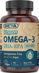 DEVA vegan DHA-EPA softgel bottle for daily omega-3 intake