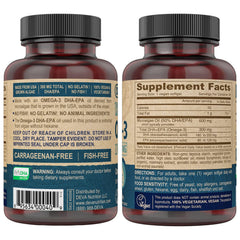 Close-up of DEVA vegan DHA-EPA softgel capsules for daily brain support