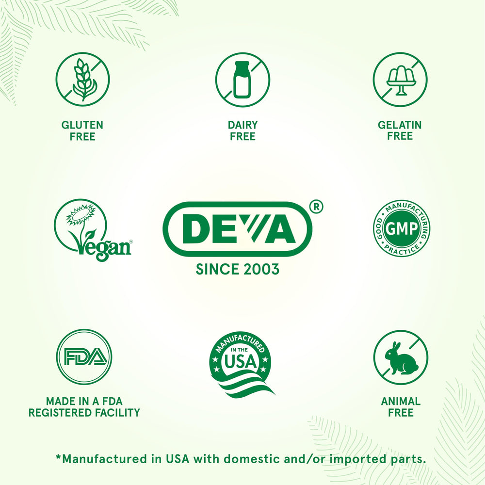DEVA label highlights carrageenan-free and gluten-free formulation