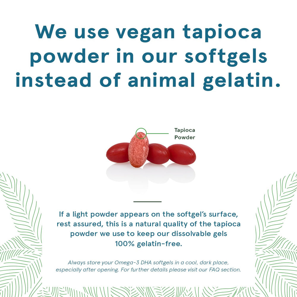 Vegan certification seal on packaging underscores plant-based DHA by DEVA.