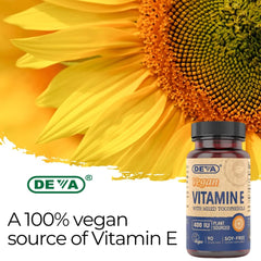 DEVA tocopherol mix (alpha, beta, gamma, delta) in easy-to-take capsules.