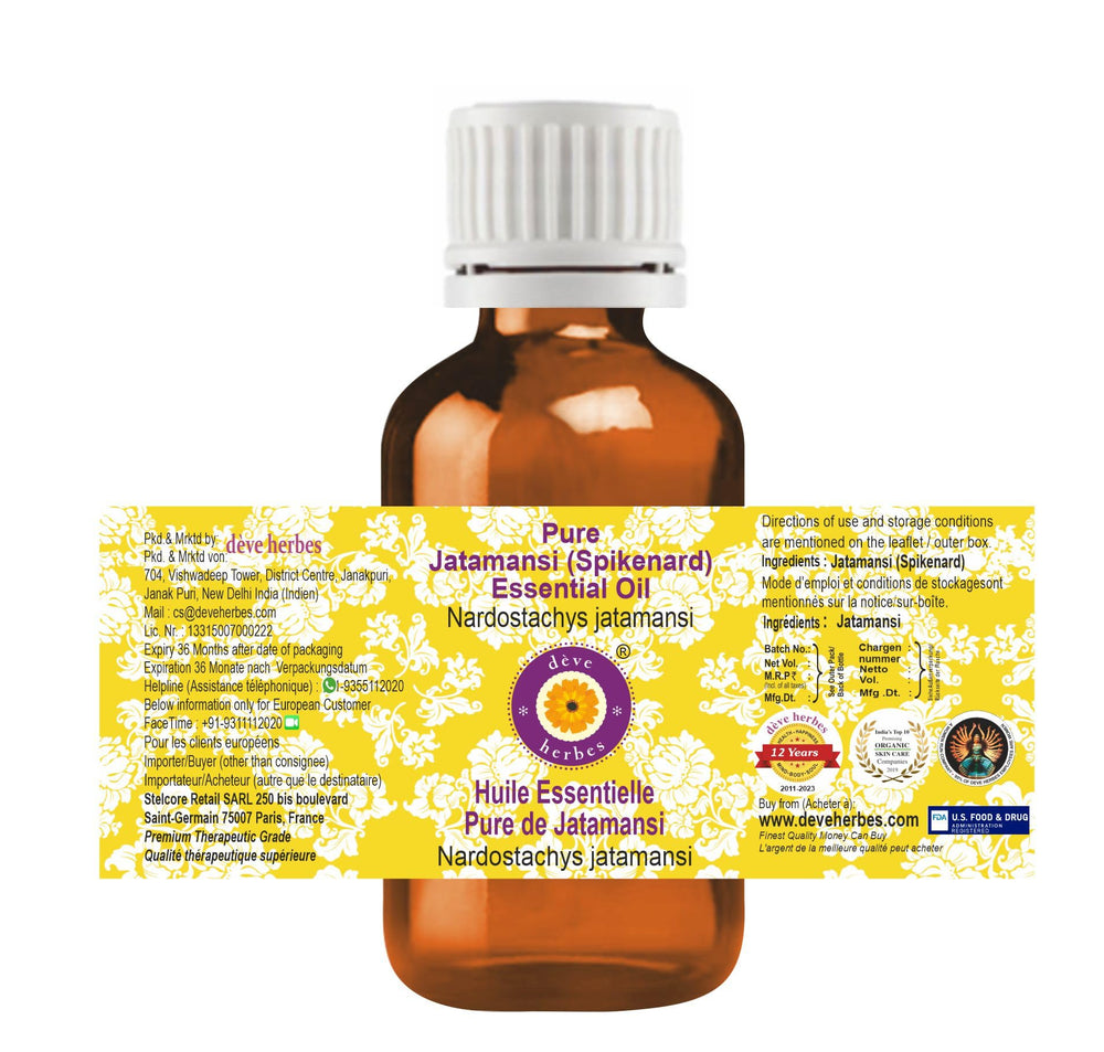close-up of steam-distilled Jatamansi oil bottle highlighting purity