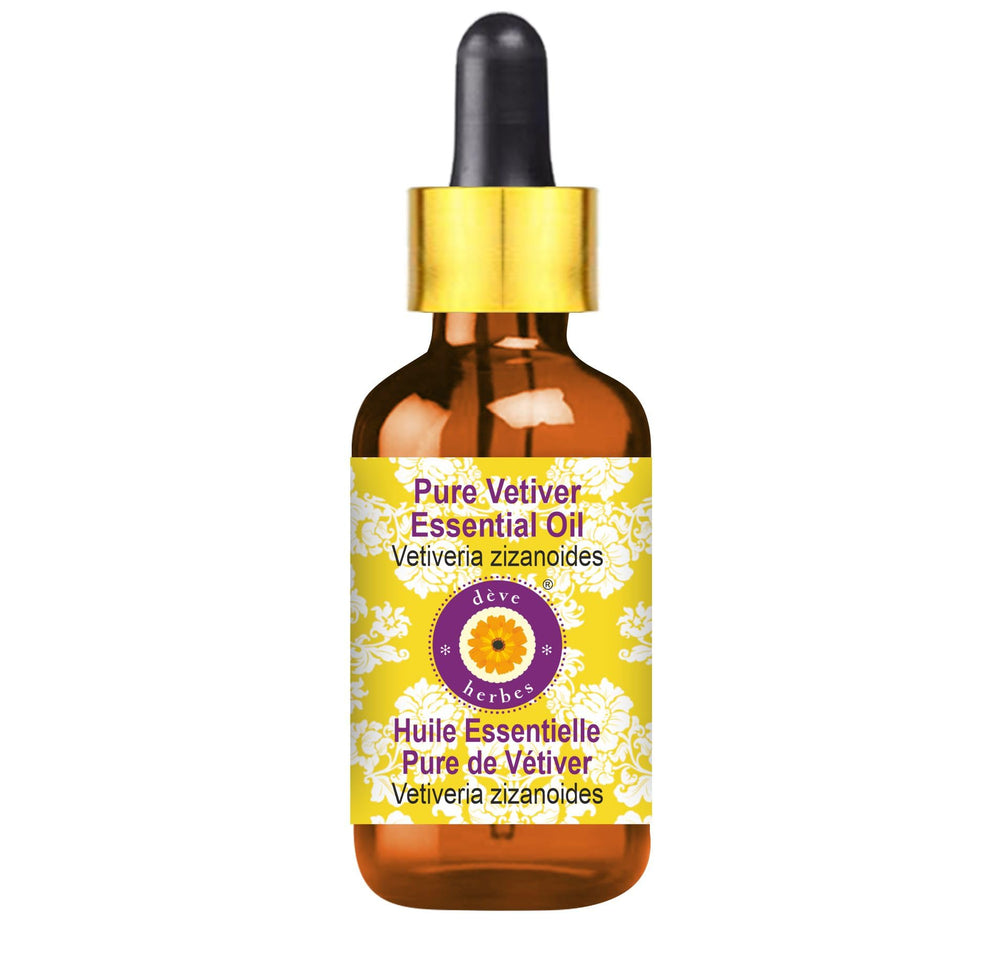 Deve Herbes Pure Vetiver Oil bottle for skincare use.