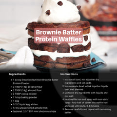 Close-up of Devotion Nutrition Brownie Batter powder texture.