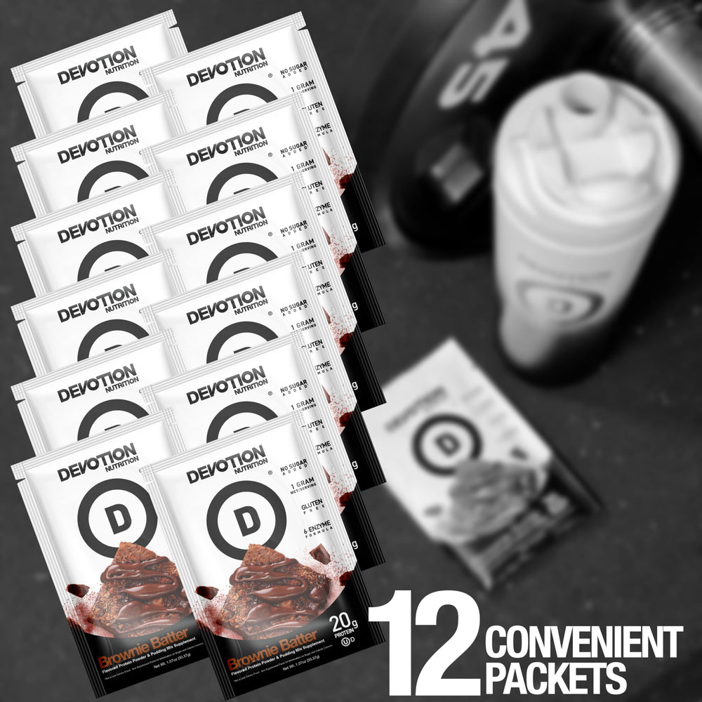 Devotion Nutrition scoop with whey and micellar protein blend supports muscle goals.