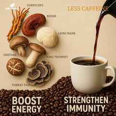 Dewang Mushroom Coffee ingredients label, signaling transparency and a dual-extracted blend.