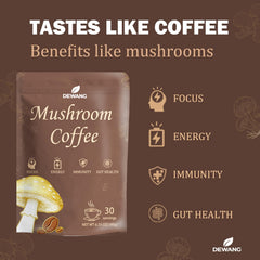Dewang Mushroom Coffee mushroom extracts vials, implying immune-supportive compounds without medical claims.