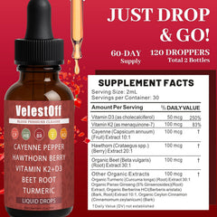 DFTLUUE Velestoff Cayenne label close-up with hawthorn and beetroot for circulatory support.