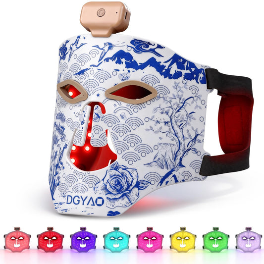 DGYAO cordless red light mask with remote for customizable sessions.